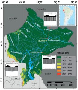 Mapa de la altitud del departamento de Loreto.