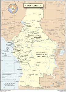 Mapa de África Central que muestra las principales ciudades.
