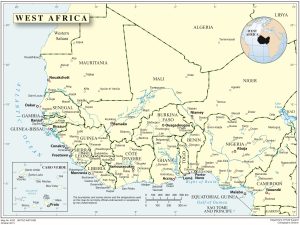Mapa de Africa-Occidental que muestra las principales ciudades.