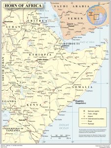 Mapa del Cuerno de África que muestra las principales ciudades.