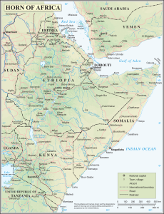 Mapa físico del Cuerno de África.