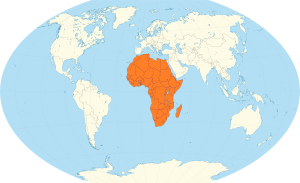 Mapa de ubicación de África en el mundo.