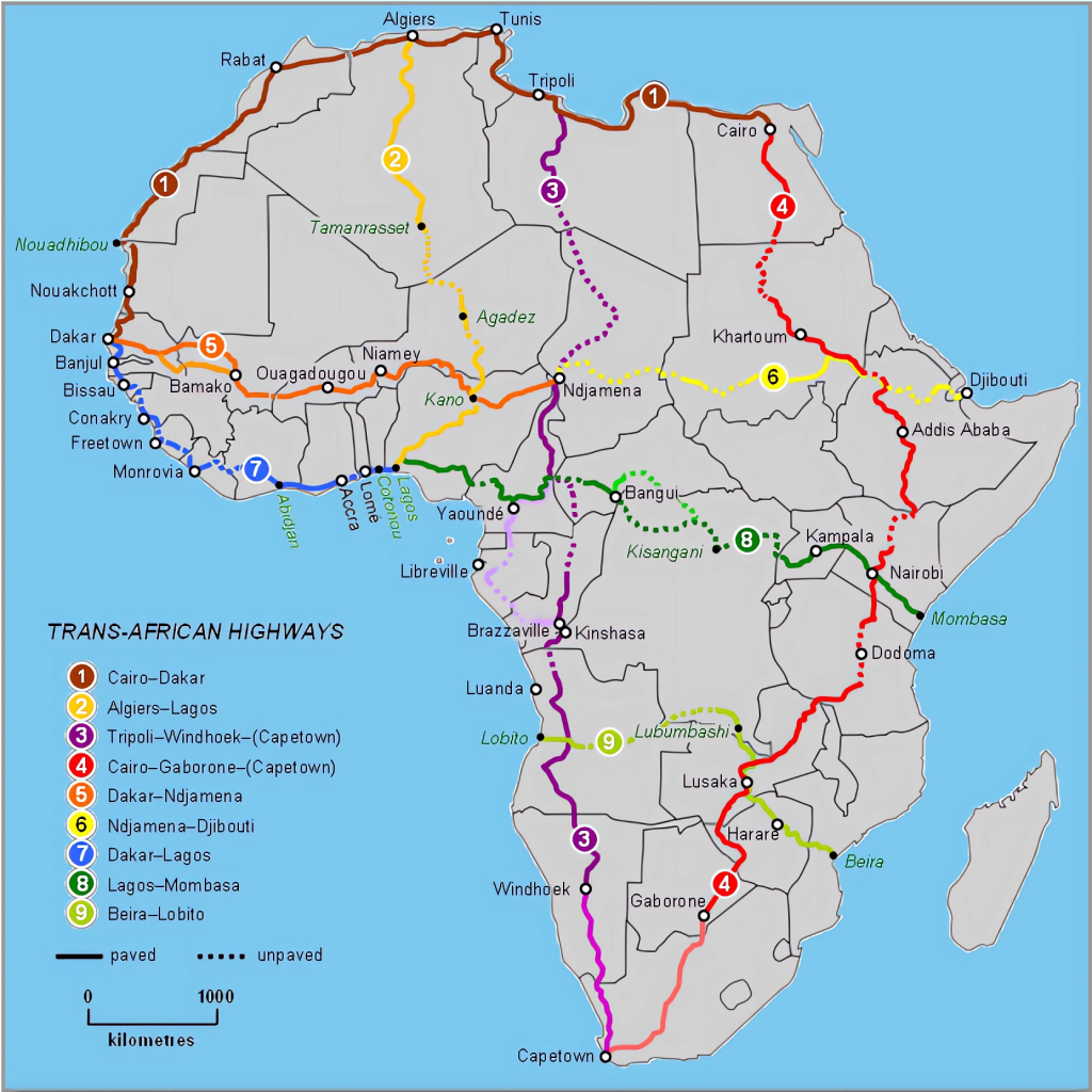Mapa de la Red de Carreteras Transafricanas.