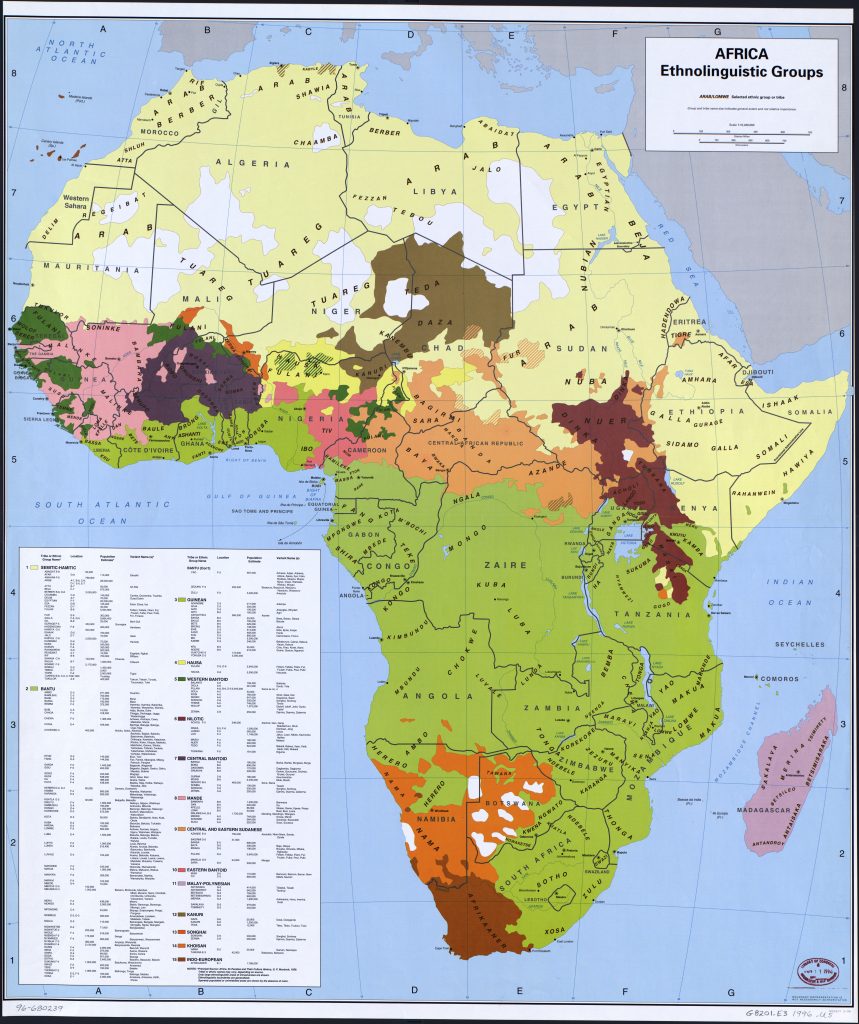 Mapa de los grupos etnolingüísticos de África.