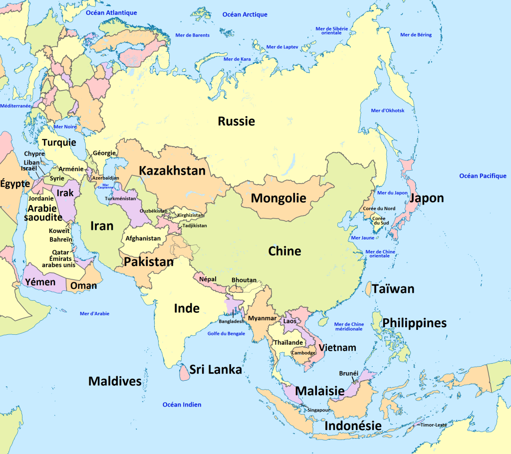 Mapa de los países de Asia.