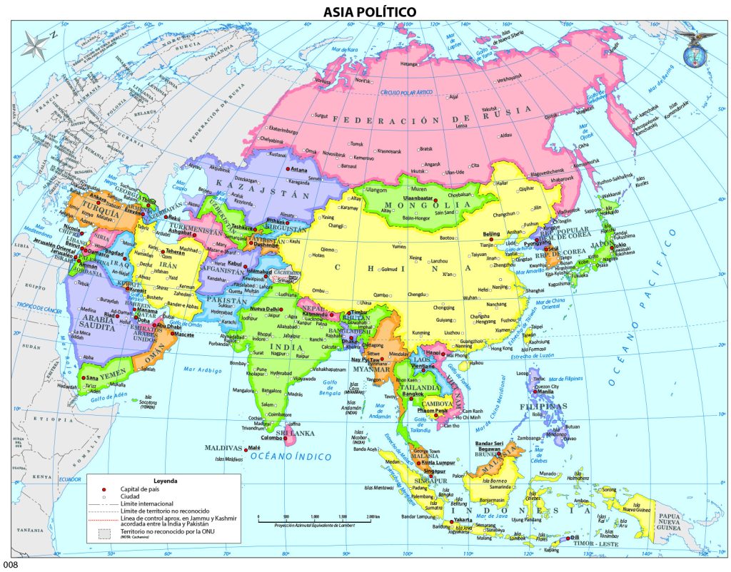 Mapa de las principales ciudades de Asia.
