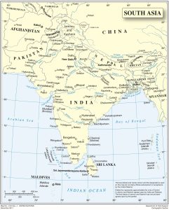 Mapa del sur de Asia que muestra las principales ciudades.