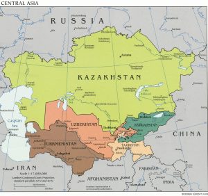 Mapa político de Asia Central.