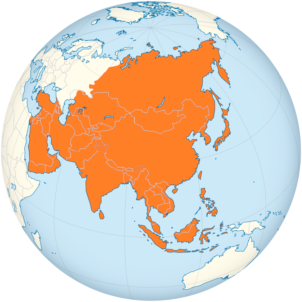 Mapa de ubicación de Asia.