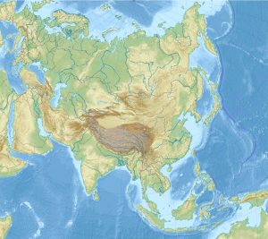 Mapa físico en blanco de Asia.