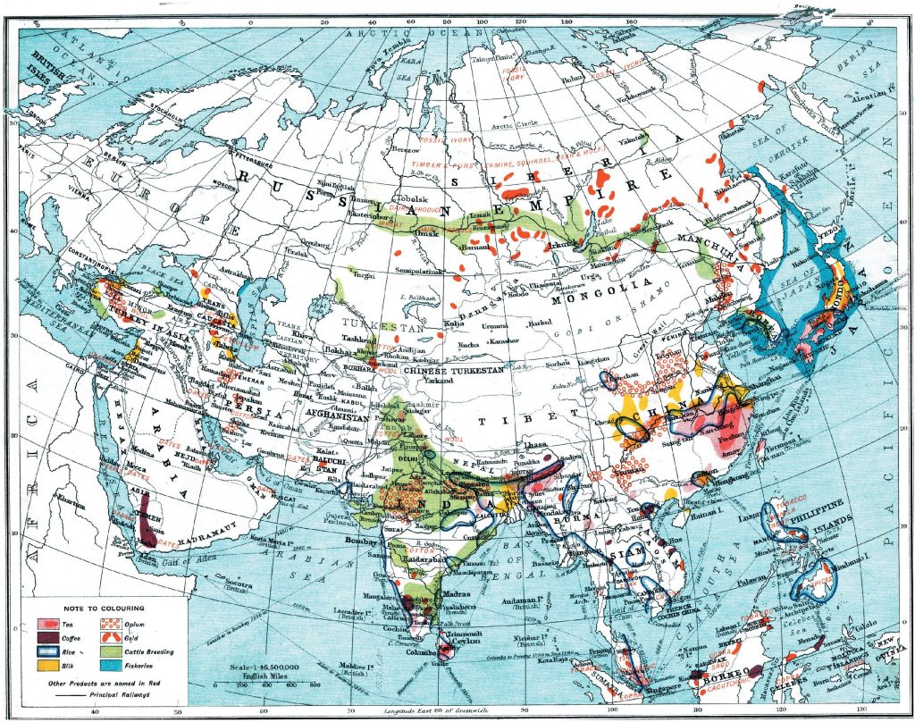Mapa de la actividad económica de Asia, 1915.