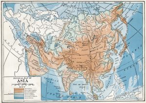 Mapa físico de Asia, 1916