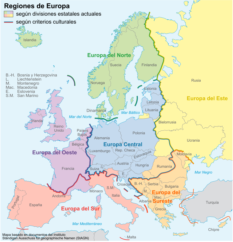 Regiones europeas propuestas por Ständiger Ausschuss für geographische Namen (StAGN).