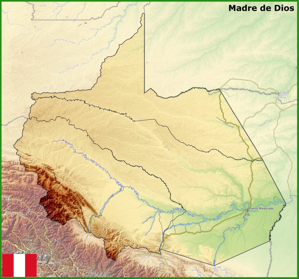 Mapa f&iacute;sico del departamento de Madre de Dios.