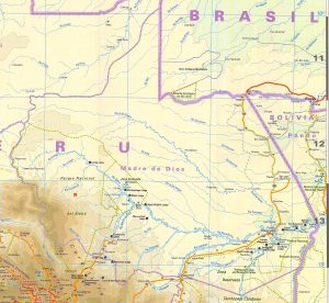 Mapa topogr&aacute;fico del departamento de Madre de Dios.