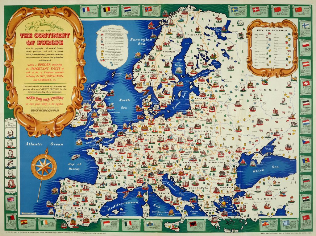 Mapa ilustrado del continente europeo de 1946.