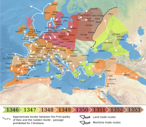 Propagación de la peste negra en Europa entre 1346 y 1353