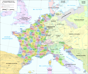Mapa de las divisiones administrativas del Primer Imperio francés en 1812.
