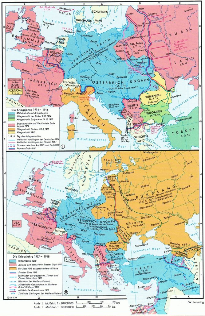 Mapa de la Primera Guerra Mundial 1914-1918.