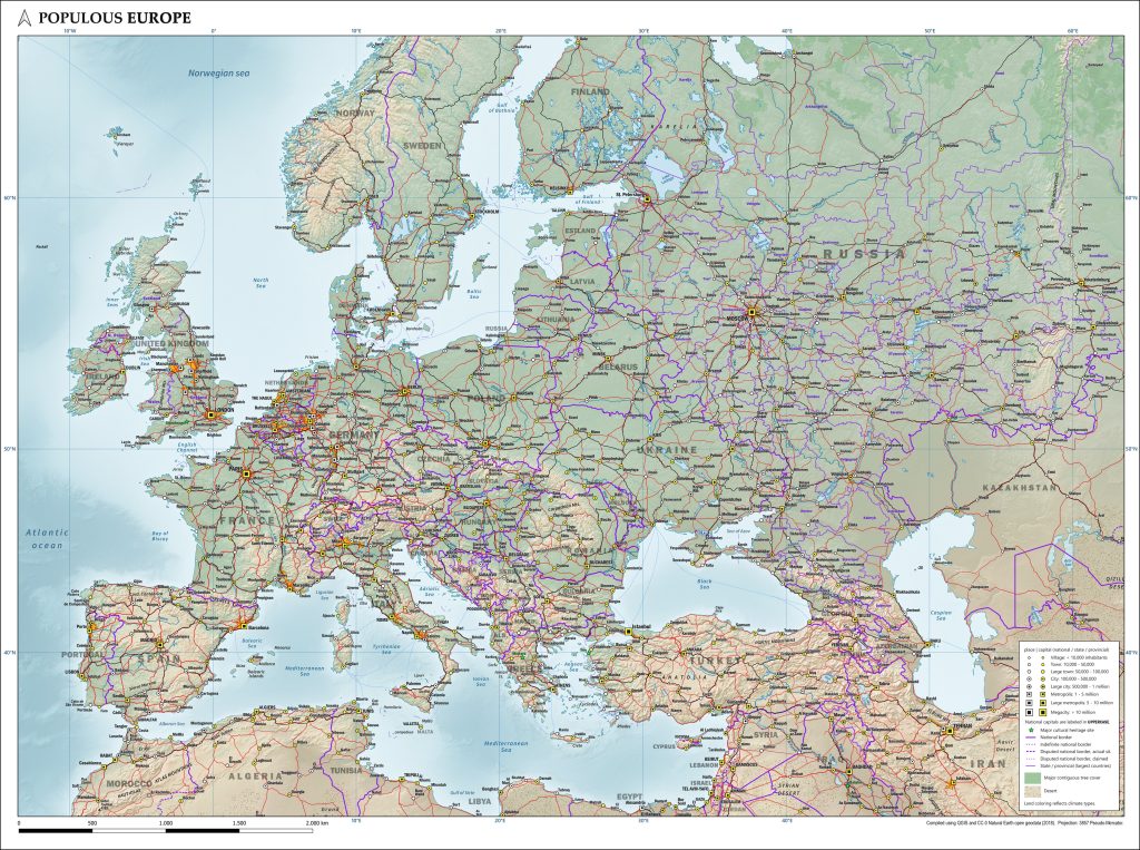 Mapa físico de Europa.