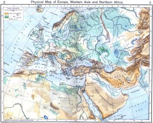 Mapa físico de Europa, Asia occidental y el norte de África, 1926.