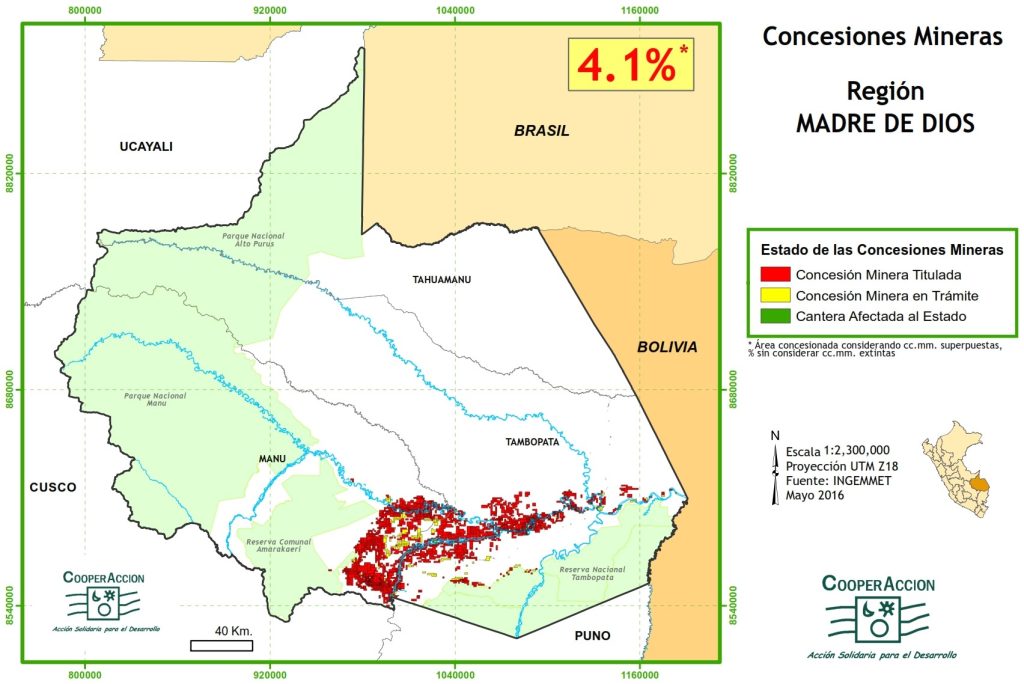 Concesiones mineras en el departamento de Madre de Dios mayo 2016.