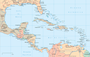 Mapa de Centroamérica y el Caribe.