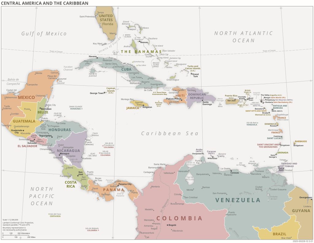 Mapa de los países del caribe.