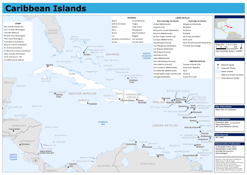 Mapa de las islas del Caribe.