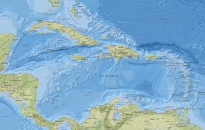 Mapa físico del Caribe