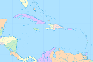Mapa político mudo del Caribe.