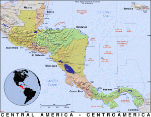 Mapa de América Central que muestra las principales ciudades.