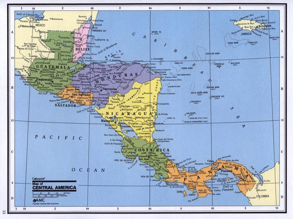 Mapa de las principales ciudades de Centroamérica.