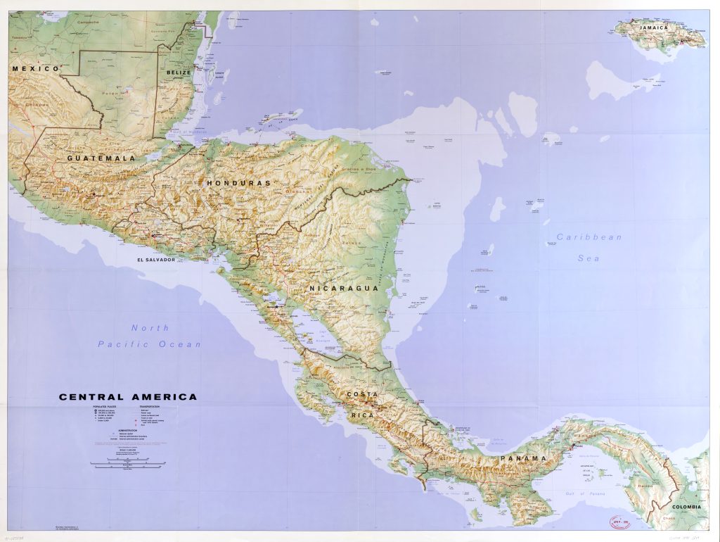 Mapa físico de América Central.