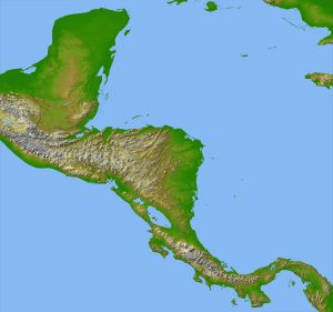 Mapa topográfico de Centroamérica.