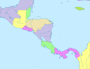 Mapa político mudo de Centroamérica.