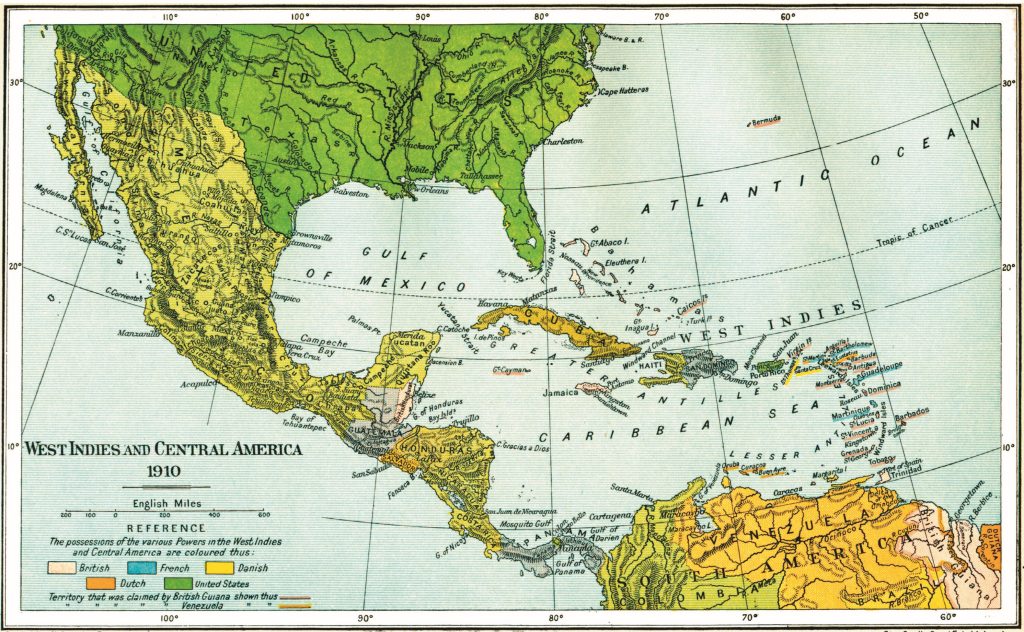 Las Indias Occidentales y Centroamérica en 1910.