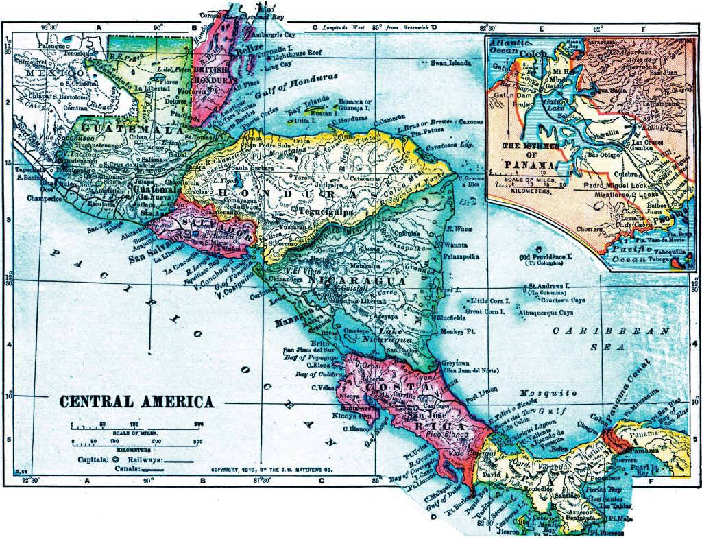 Mapa de Centroamérica de 1919.