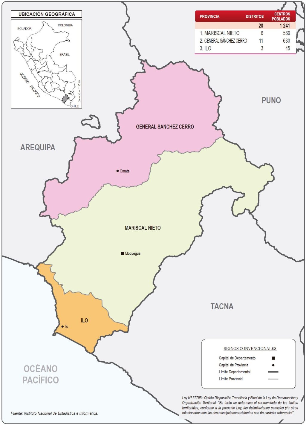 Mapa de las provincias del departamento de Moquegua.