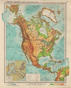 Mapa físico de América del Norte de 1941.