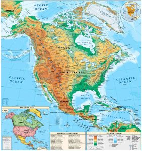 Mapa topográfico de América del Norte.