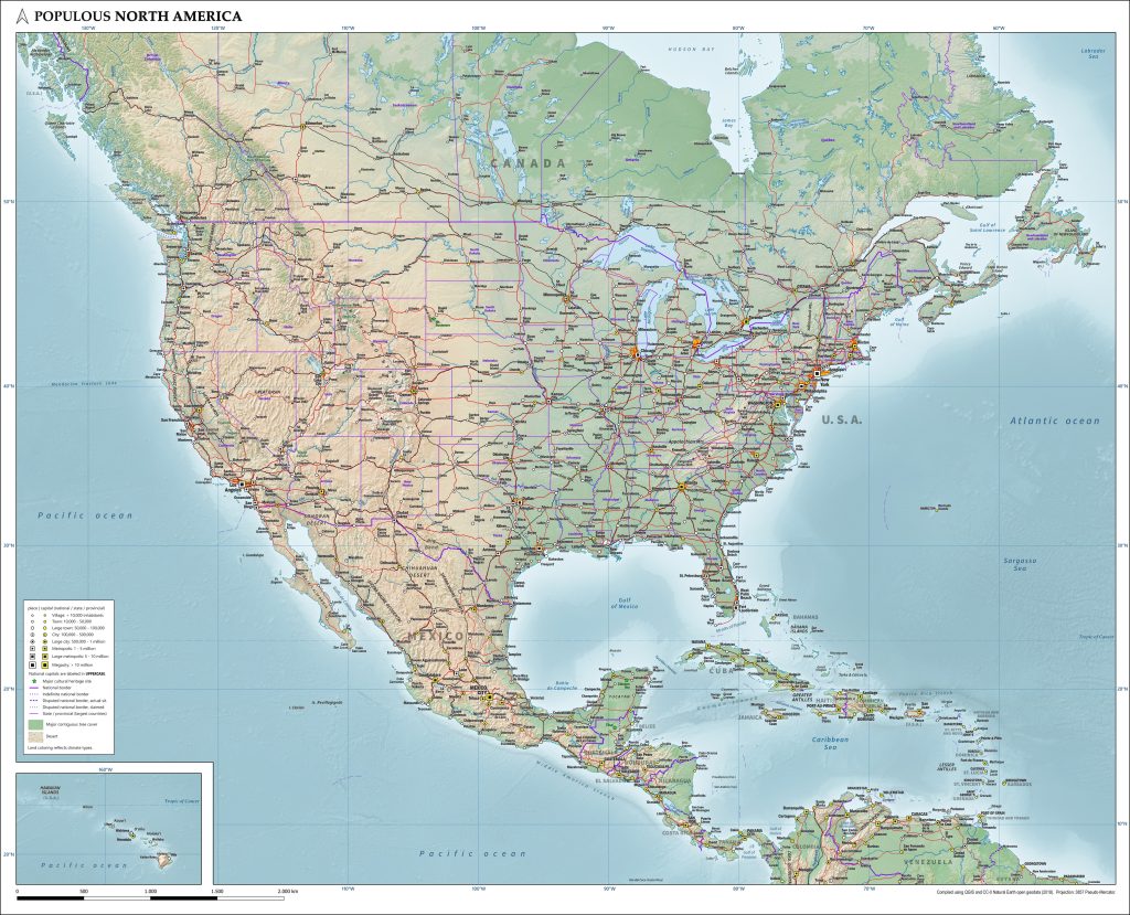 Mapa de las principales ciudades de América del Norte.