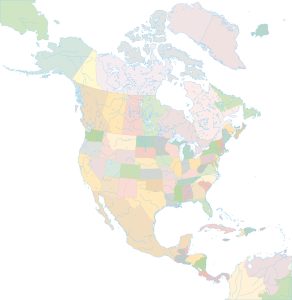 Mapa político mudo de América del Norte.