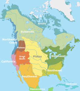 Regiones culturales de los nativos norteamericanos en el momento del contacto con los europeos.