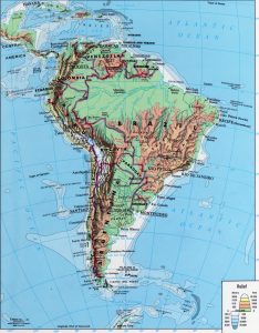 Mapa topográfico de Sudamérica.