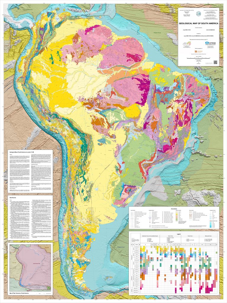 Mapa geológico de América del Sur.