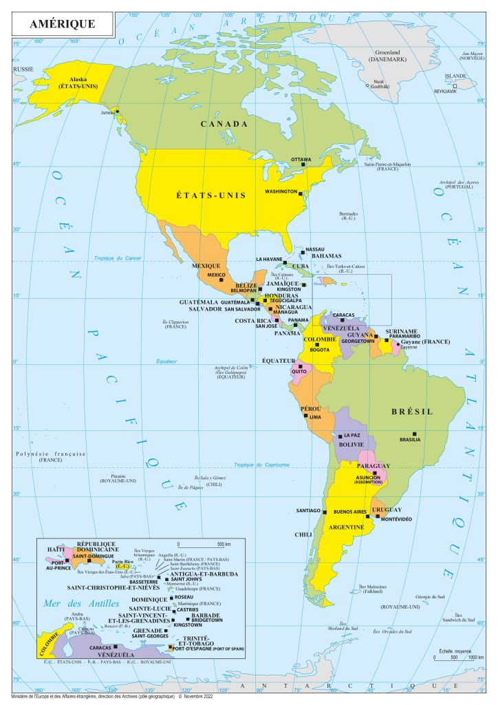 Mapa de los países de América.