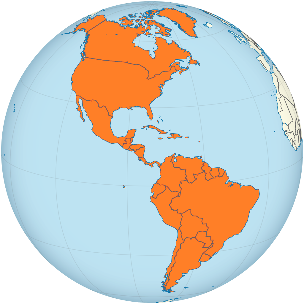 Mapa de ubicación de América.