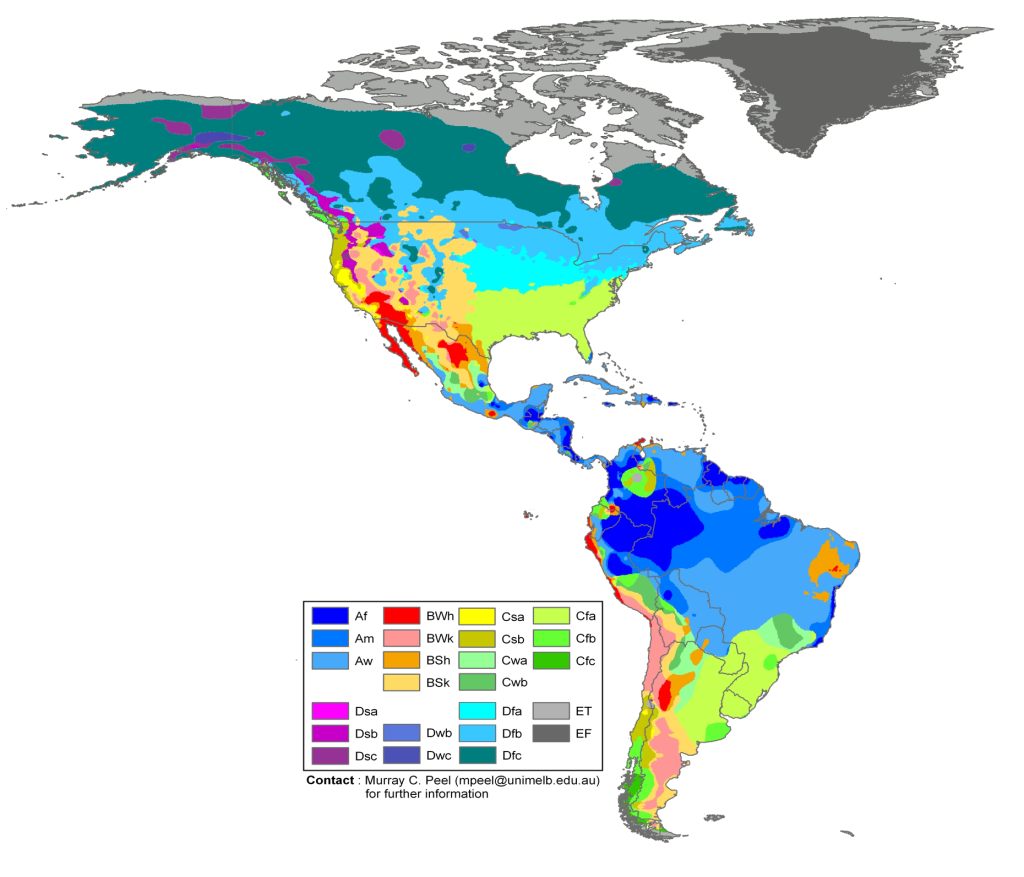 Mapa climático de América.