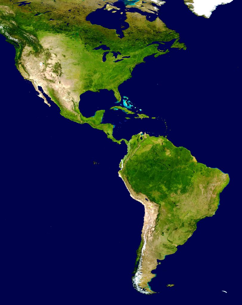 Mosaico de color verdadero de América desde el espacio.